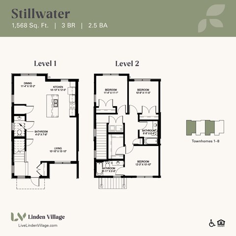 Floor plan for 3 beds, 2.5 baths, 1568 sqft